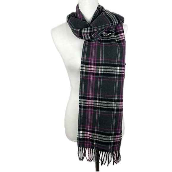 Coach Scarf Wool Cashmere Multi Color Plaid Tartan Fringed OS Classic Preppy - Picture 1 of 11